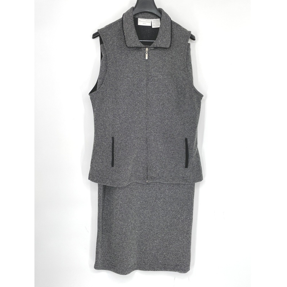 Worthington Women Skirt Set Large Vest‎ Midi Skirt Black White Marled Tweed